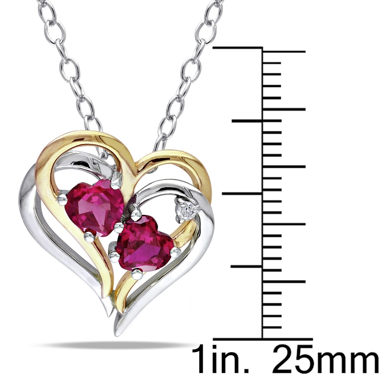 Heart-Shaped Lab-Created Ruby and Diamond Accent Double Heart Pendant in Two-Tone Sterling Silver