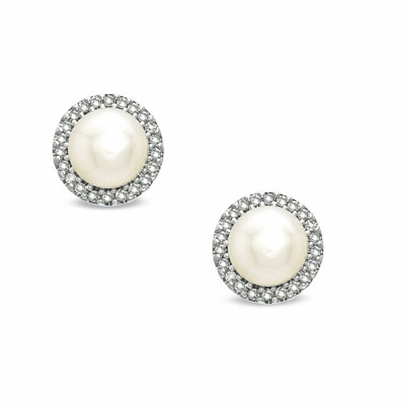 Honora 5.5 - 6.0mm Cultured Freshwater Pearl and 0.11 CT. T.W. Diamond Frame Earrings in Sterling Silver|Peoples Jewellers