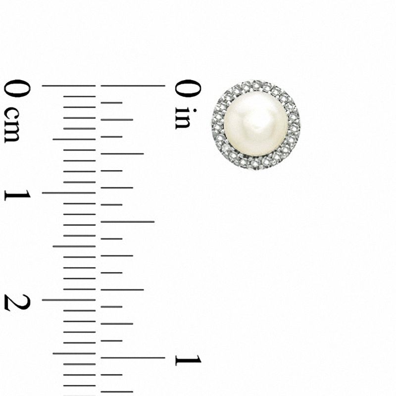 Main Image 2 of Honora 5.5-6.0mm Freshwater Cultured Pearl and 0.11 CT. T.W. Diamond Frame Earrings in Sterling Silver