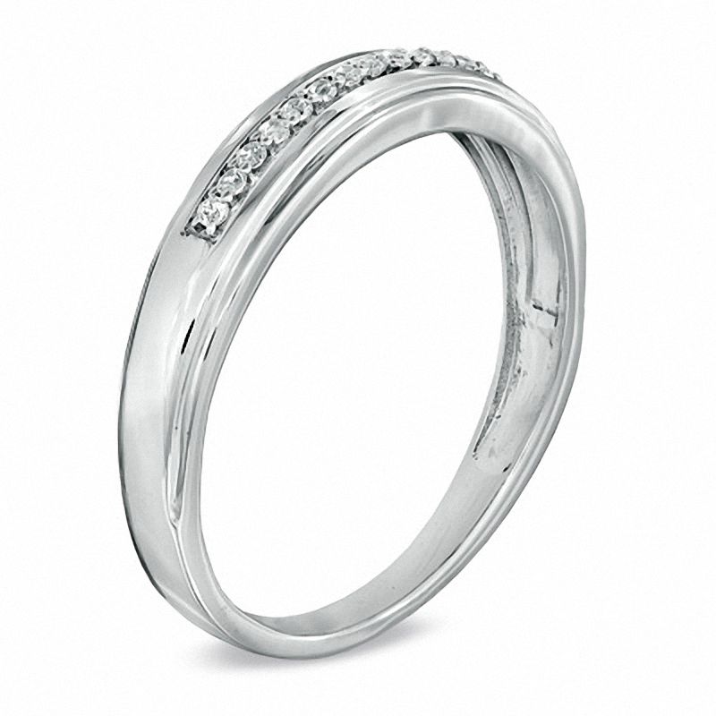 Main Image 2 of 0.10 CT. T.W. Diamond Wedding Band in 10K White Gold