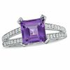 Thumbnail Image 1 of Princess-Cut Amethyst and 0.27 CT. T.W. Diamond Ring in 10K White Gold