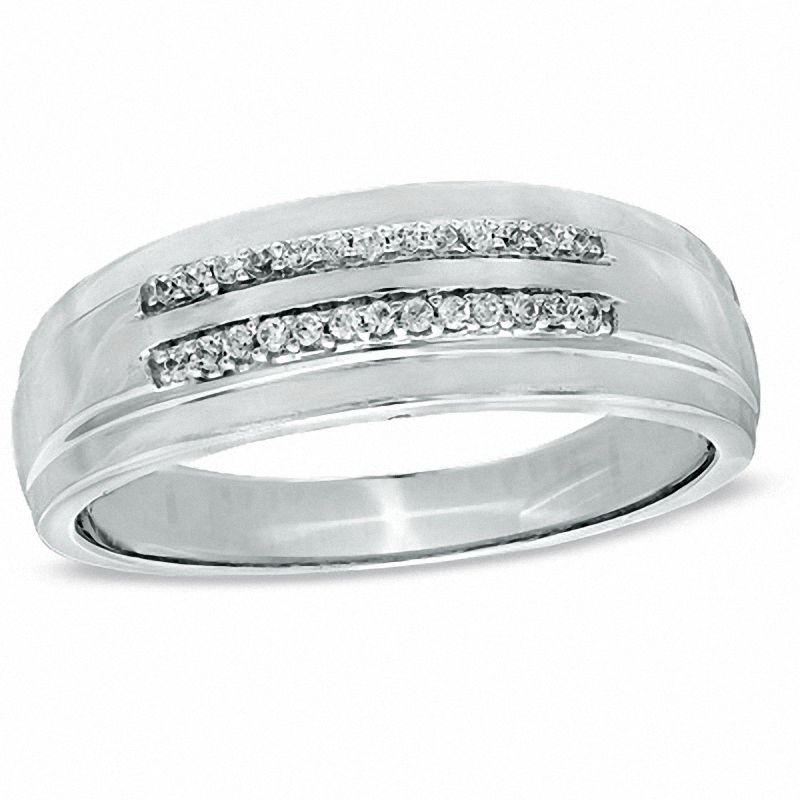 Men's 0.10 CT. T.W. Diamond Double Row Wedding Band in 10K White Gold|Peoples Jewellers