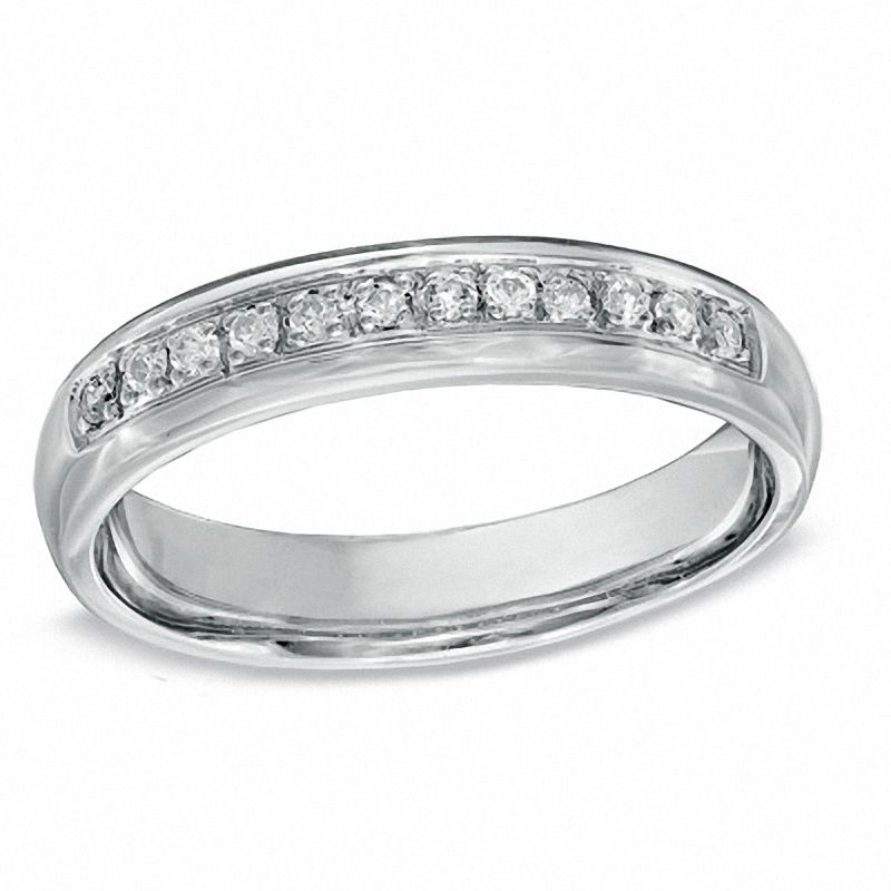 Main Image 1 of Men's 0.16 CT. T.W. Diamond Wedding Band in 10K White Gold