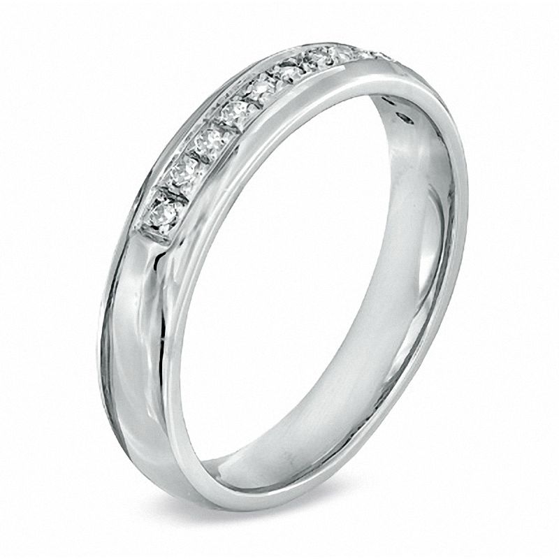 Main Image 2 of Men's 0.16 CT. T.W. Diamond Wedding Band in 10K White Gold