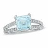 Thumbnail Image 1 of Princess-Cut Aquamarine and 0.25 CT. T.W. Diamond Ring in 10K White Gold