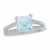 Thumbnail Image 0 of Princess-Cut Aquamarine and 0.25 CT. T.W. Diamond Ring in 10K White Gold