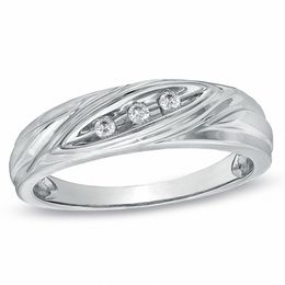 0.10 CT. T.W. Diamond Three Stone Slant Band in 10K White Gold