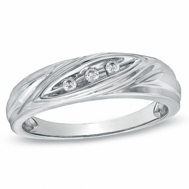 Men's 0.10 CT. T.W. Diamond Three Stone Slant Band in 10K White Gold|Peoples Jewellers