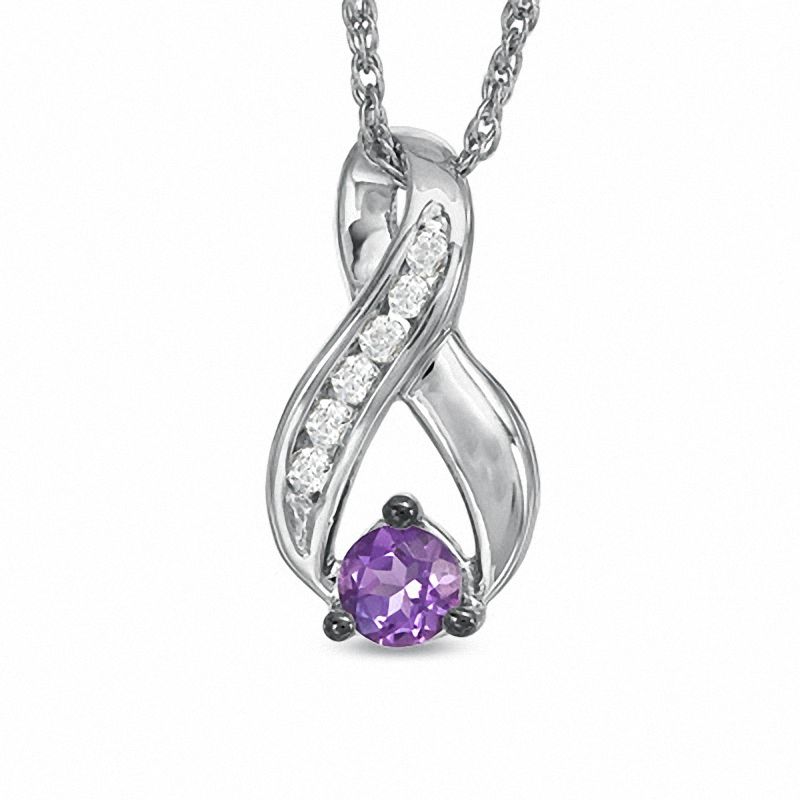 4.0mm Amethyst and 0.10 CT. T.W. Diamond Infinity Loop Pendant in Sterling Silver