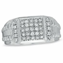 Men's 0.50 CT. T.W. Square-Shaped Multi-Diamond Ring in Sterling Silver