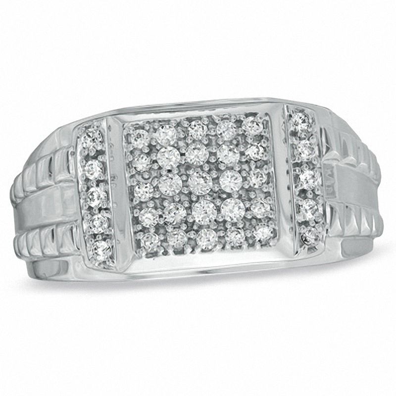 Men's 0.50 CT. T.W. Square-Shaped Multi-Diamond Ring in Sterling Silver|Peoples Jewellers