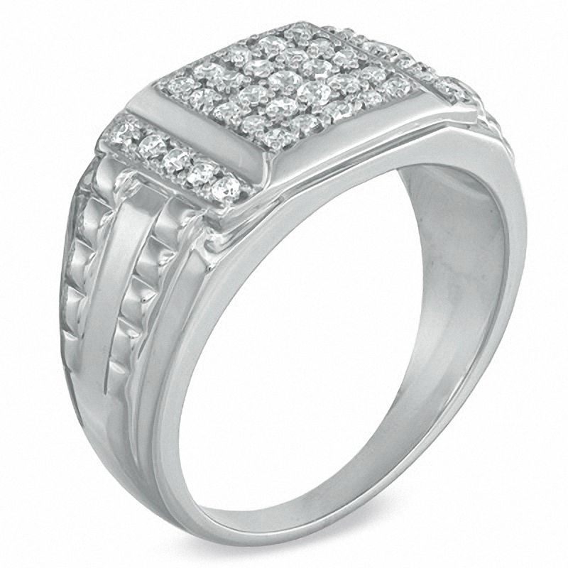 Main Image 2 of Men's 0.50 CT. T.W. Square-Shaped Multi-Diamond Ring in Sterling Silver
