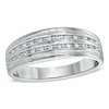 Thumbnail Image 0 of Men's 0.10 CT. T.W. Diamond Double Row Wedding Band in Sterling Silver