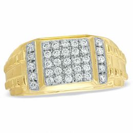 Men's 0.50 CT. T.W. Square-Shaped Multi-Diamond Ring in Sterling Silver with 14K Gold Plate