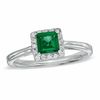 Thumbnail Image 0 of Princess-Cut Lab-Created Emerald and 0.15 CT. T.W. Diamond Engagement Ring in 10K White Gold