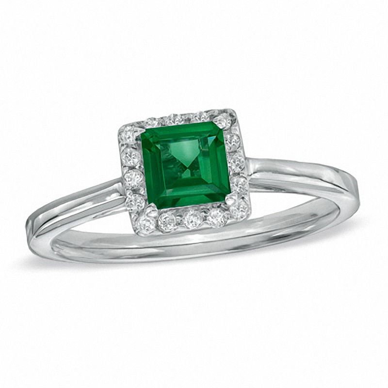 Princess-Cut Lab-Created Emerald and 0.15 CT. T.W. Diamond Engagement Ring in 10K White Gold