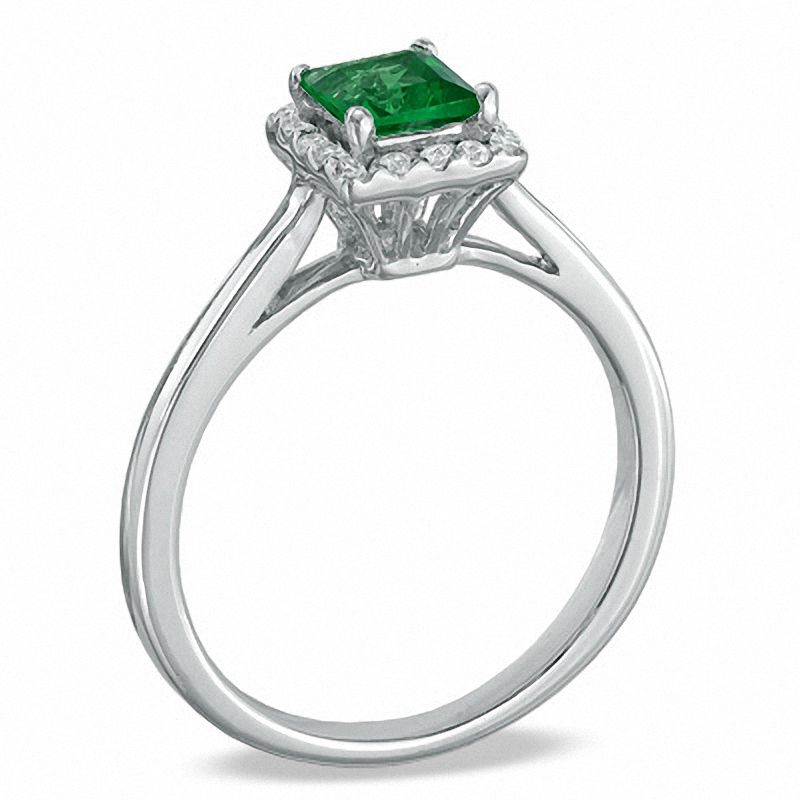 Princess-Cut Lab-Created Emerald and 0.15 CT. T.W. Diamond Engagement Ring in 10K White Gold