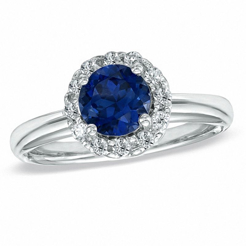 Blue Lab-Created Sapphire and 0.25 CT. T.W. Diamond Engagement Ring in 10K White Gold|Peoples Jewellers