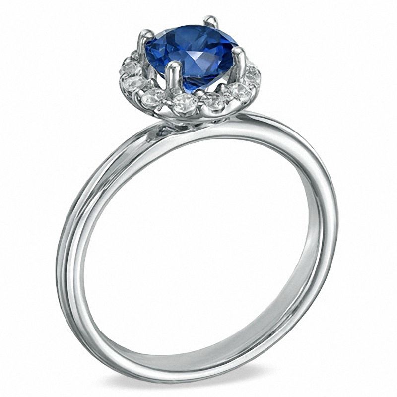 Main Image 2 of Blue Lab-Created Sapphire and 0.25 CT. T.W. Diamond Engagement Ring in 10K White Gold