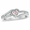 Thumbnail Image 1 of Pink Lab-Created Sapphire and 0.07 CT. T.W. Diamond Heart Split Shank Promise Ring in Sterling Silver
