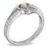 Thumbnail Image 1 of Pink Lab-Created Sapphire and 0.07 CT. T.W. Diamond Heart Split Shank Promise Ring in Sterling Silver