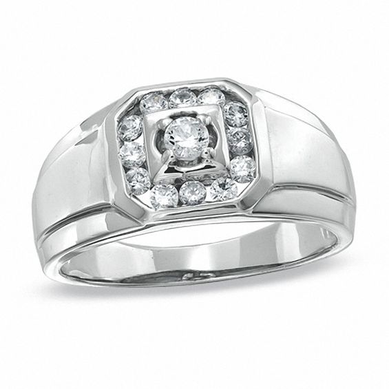 Men's 0.50 CT. T.W. Diamond Frame Ring in 10K White Gold | Peoples ...