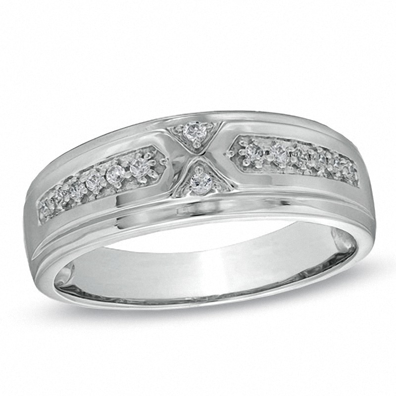 Men's 0.16 CT. T.W. Diamond Wedding Band in 10K White Gold|Peoples Jewellers