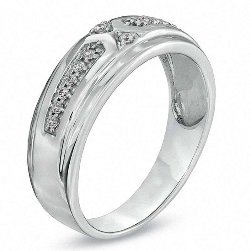 Men's 0.16 CT. T.W. Diamond Wedding Band in 10K White Gold