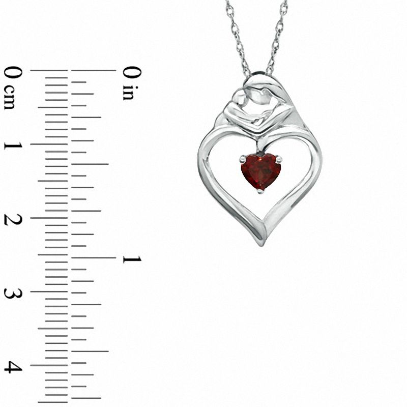 Heart-Shaped Garnet Motherly Love Pendant in Sterling Silver