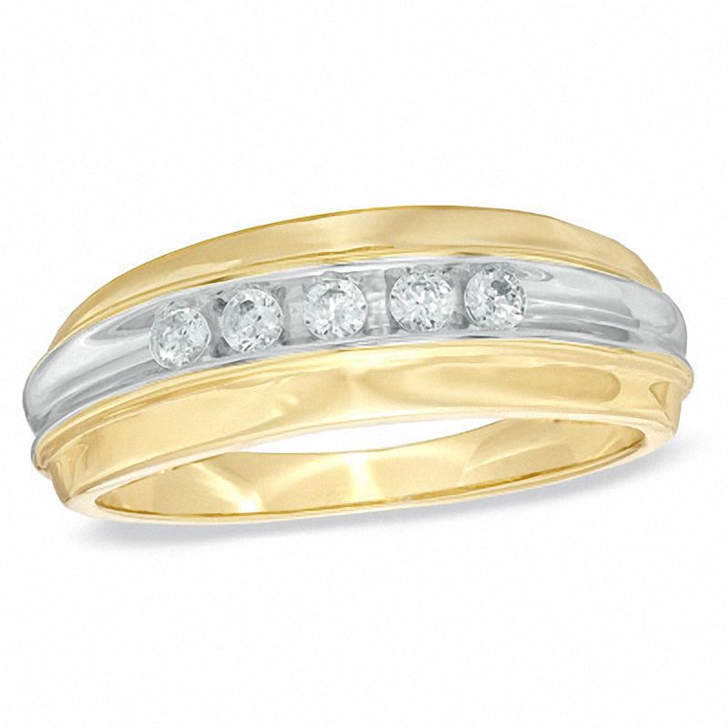 Men's 0.25 CT. T.W. Diamond Five Stone Wedding Band in 10K Gold