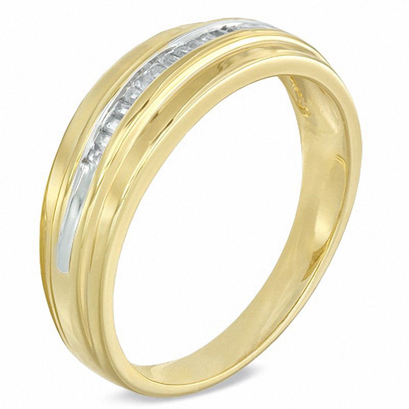 Main Image 2 of Men's 0.16 CT. T.W. Baguette Diamond Wedding Band in 10K Gold