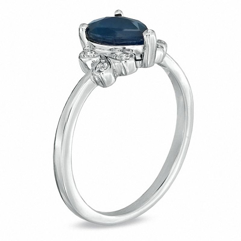Pear-Shaped Blue Sapphire and Diamond Accent Ring in 10K White Gold
