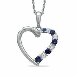 Journey Lab-Created Blue and White Sapphire Heart Pendant in 10K White Gold