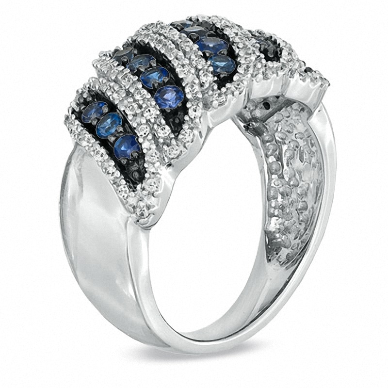 Blue Sapphire and 0.36 CT. T.W. Diamond Band in Sterling Silver