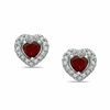 Thumbnail Image 1 of Heart-Shaped Garnet and 0.15 CT. T.W. Diamond Frame Stud Earrings in Sterling Silver