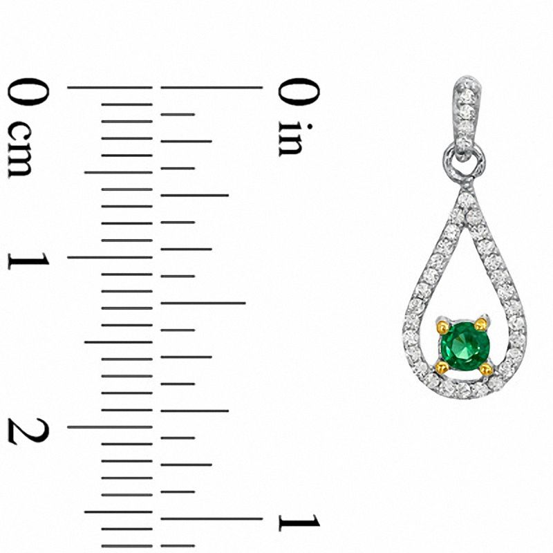 Main Image 2 of Lab-Created Emerald and 0.20 CT. T.W. Diamond Drop Earrings in Sterling Silver