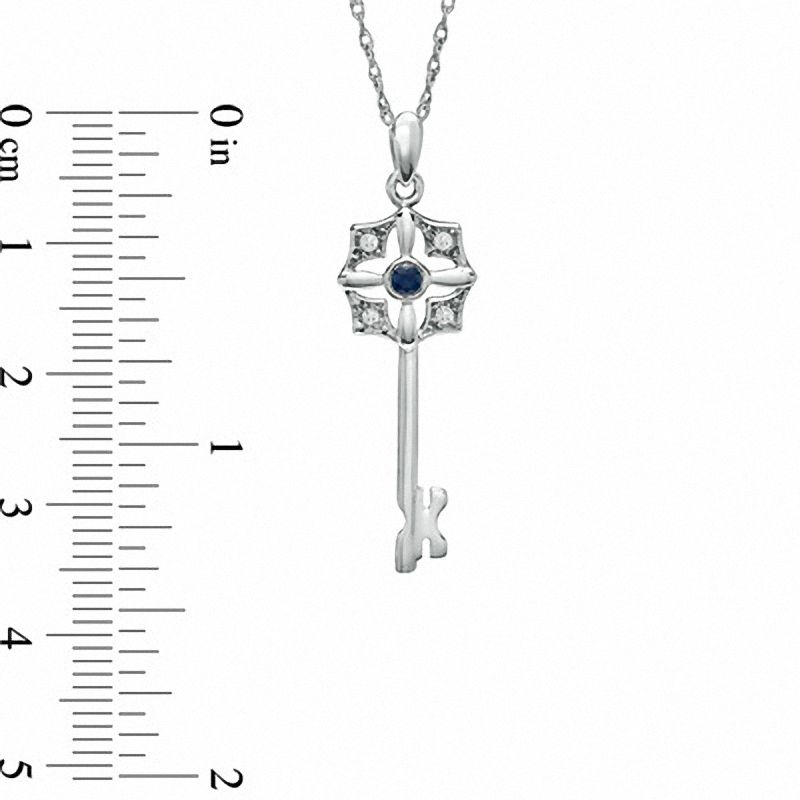Blue Sapphire and Diamond Accent Key Pendant in Sterling Silver