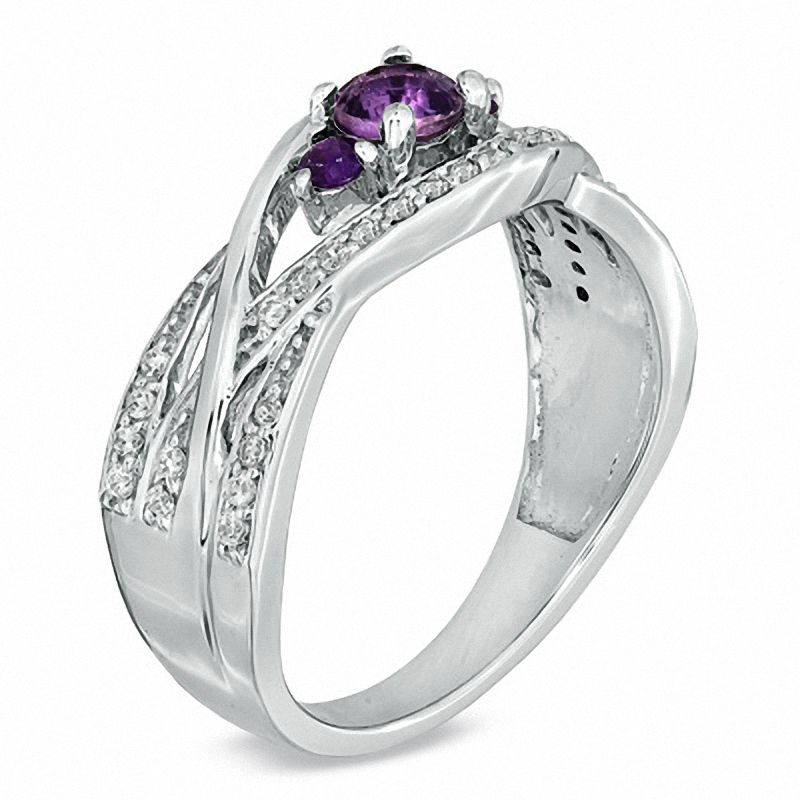 Amethyst and 0.19 CT. T.W. Diamond Split Shank Wave Ring in Sterling Silver