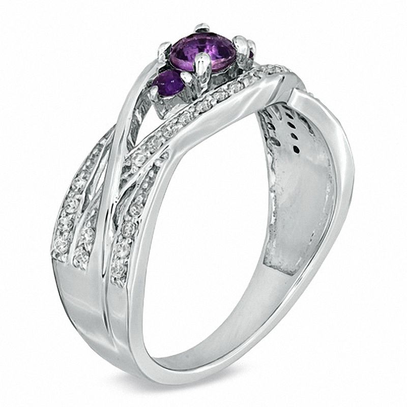 Main Image 2 of Amethyst and 0.19 CT. T.W. Diamond Split Shank Wave Ring in Sterling Silver