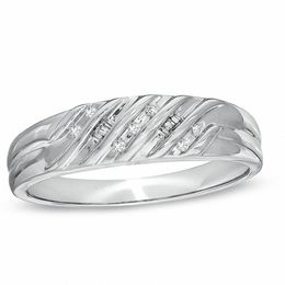 0.10 CT. T.W. Diamond Multi-Groove Wedding Band in 10K White Gold