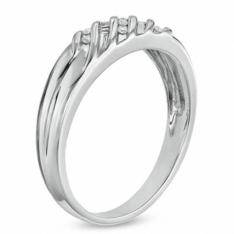 Men's 0.10 CT. T.W. Diamond Multi-Groove Wedding Band in 10K White Gold|Peoples Jewellers