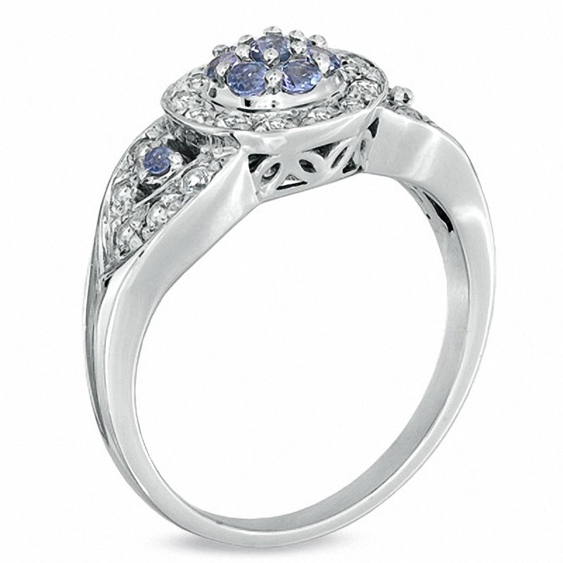 Main Image 2 of Tanzanite and White Sapphire Ring in 10K White Gold