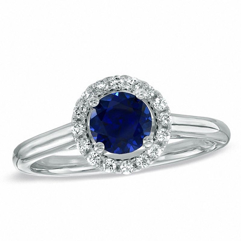 Lab-Created Blue Sapphire and 0.15 CT. T.W. Diamond Engagement Ring in 10K White Gold