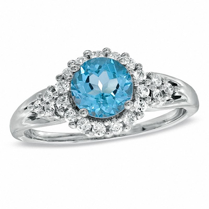 Blue Topaz and 0.28 CT. T.W. Diamond Frame Ring in 10K White Gold|Peoples Jewellers