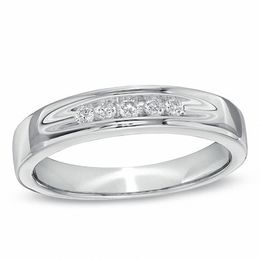 0.16 CT. T.W. Diamond Five Stone Wedding Band in 10K White Gold