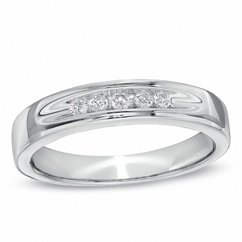 Men's 0.16 CT. T.W. Diamond Five Stone Wedding Band in 10K White Gold|Peoples Jewellers