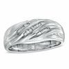 Thumbnail Image 0 of Men's 0.16 CT. T.W. Baguette Diamond Slant Triple Row Ring in Sterling Silver