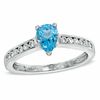 Thumbnail Image 1 of Pear-Shaped Blue Topaz and 0.21 CT. T.W. Diamond Ring in 10K White Gold
