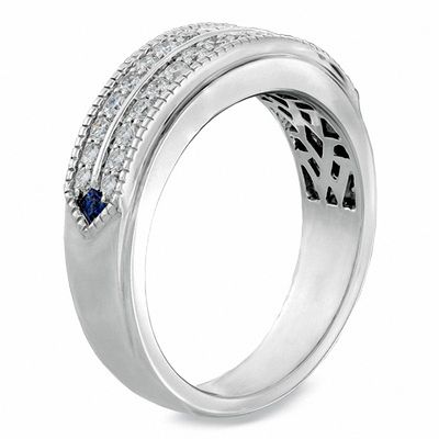 Vera Wang Love Collection Men's 0.58 CT. T.W. Diamond Double Row Wedding Band in 14K White Gold