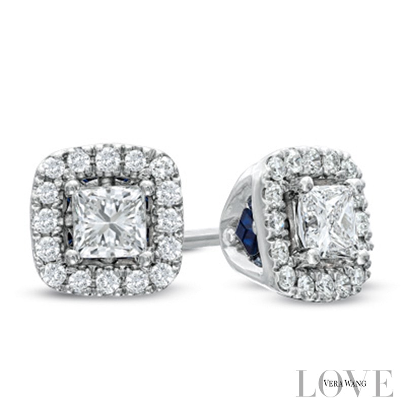 Main Image 1 of Vera Wang Love Collection 0.45 CT. T.W. Princess-Cut Diamond Frame Stud Earrings in 14K White Gold